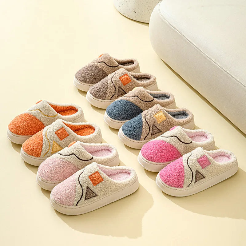 Autumn And Winter New Patchwork Cotton Slippers Female Home Non-slip Home Warm