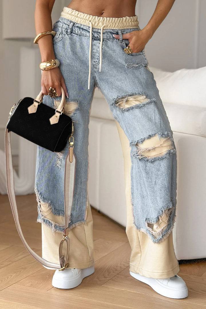 Maya Two-Tone Deconstructed Wide-Leg Jeans