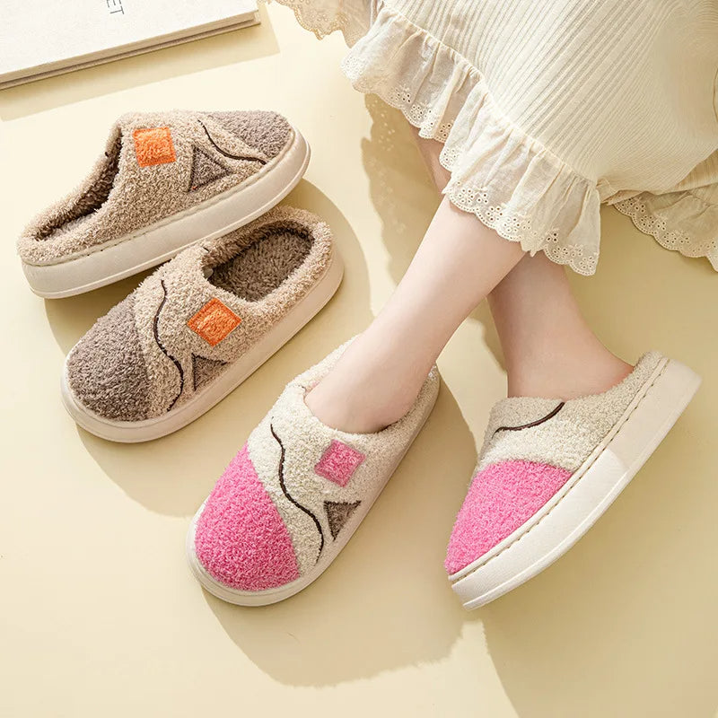 Autumn And Winter New Patchwork Cotton Slippers Female Home Non-slip Home Warm