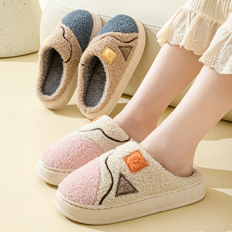 Autumn And Winter New Patchwork Cotton Slippers Female Home Non-slip Home Warm