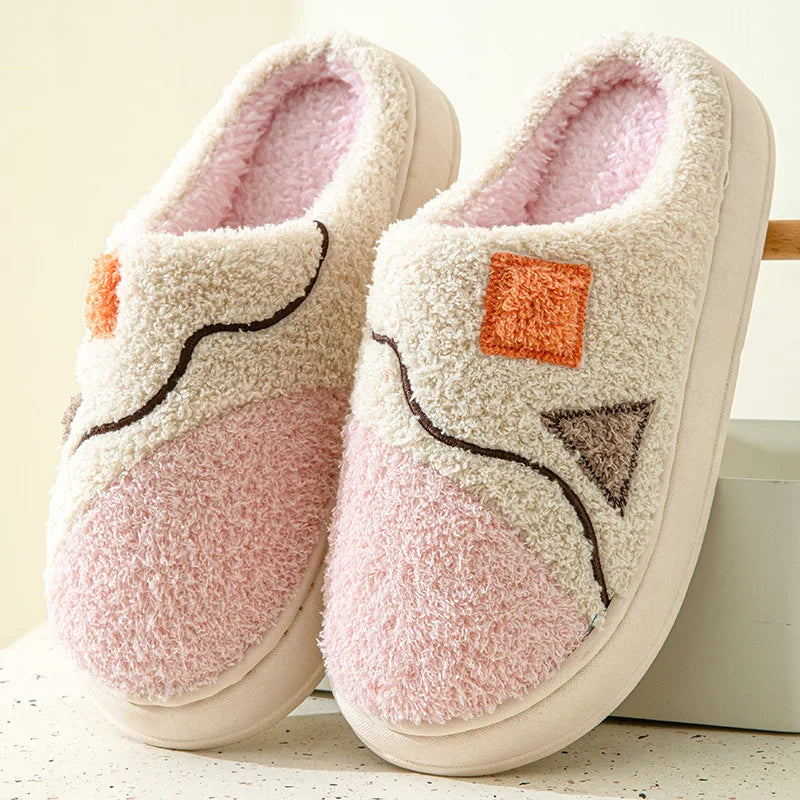 Autumn And Winter New Patchwork Cotton Slippers Female Home Non-slip Home Warm