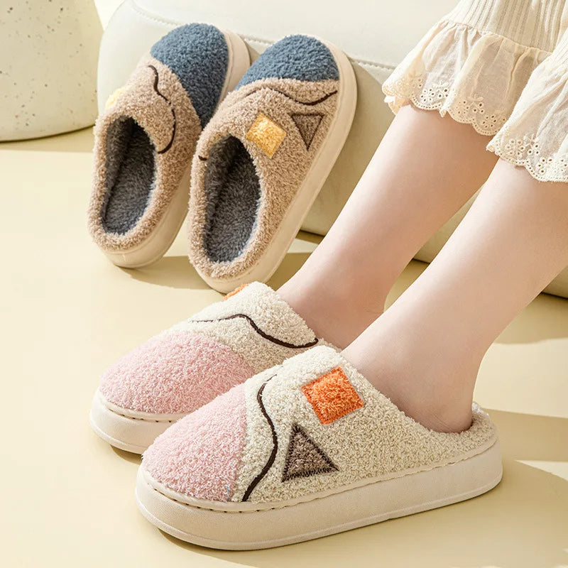 Autumn And Winter New Patchwork Cotton Slippers Female Home Non-slip Home Warm