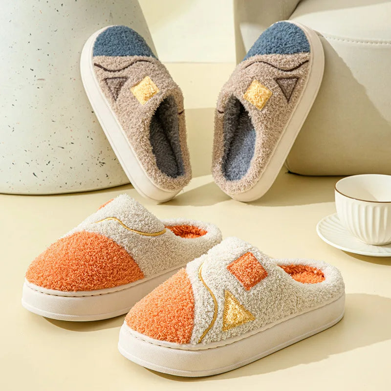 Autumn And Winter New Patchwork Cotton Slippers Female Home Non-slip Home Warm