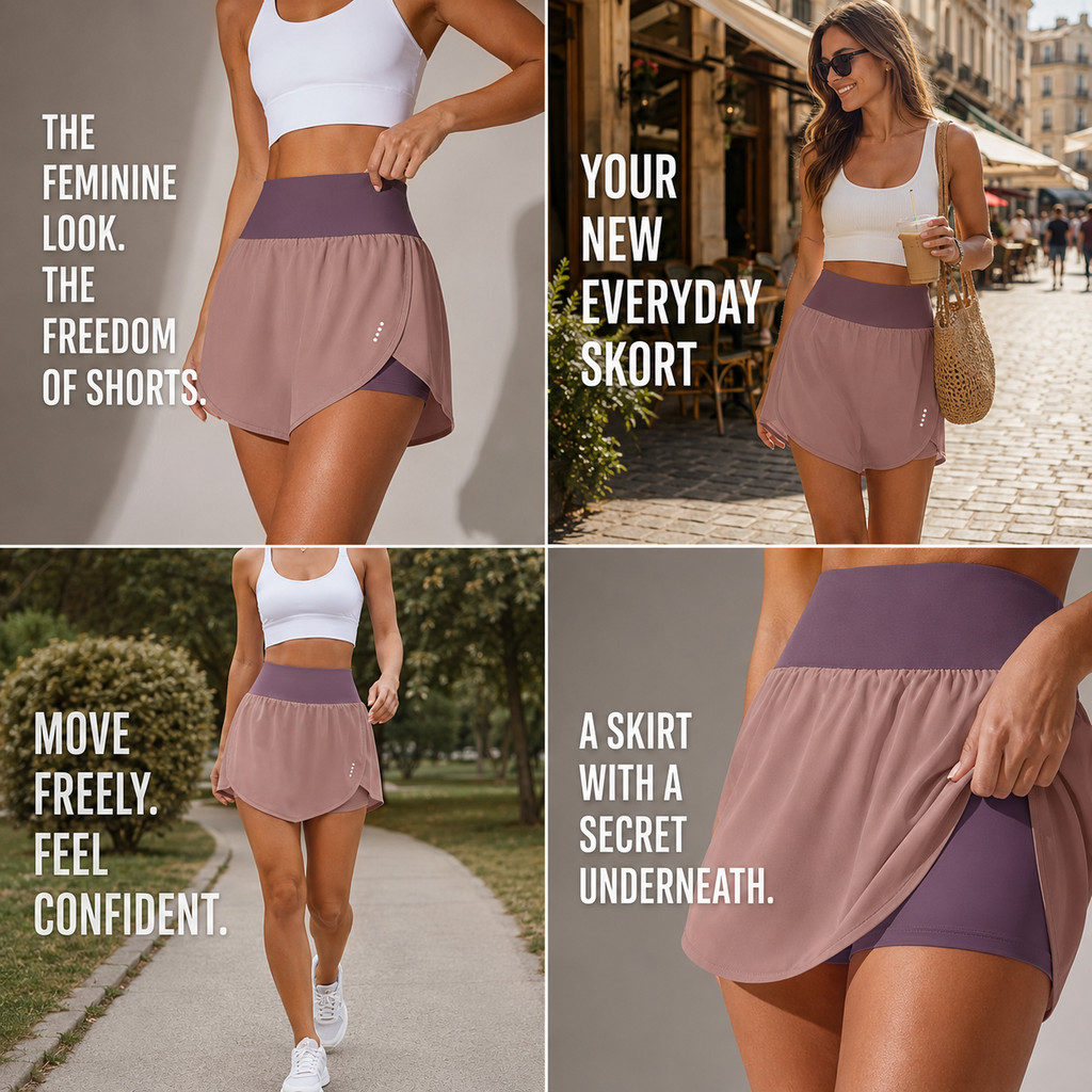 Aurelia™ 2-in-1 Everyday Skort — Flowy Skirt with Built-In Shorts