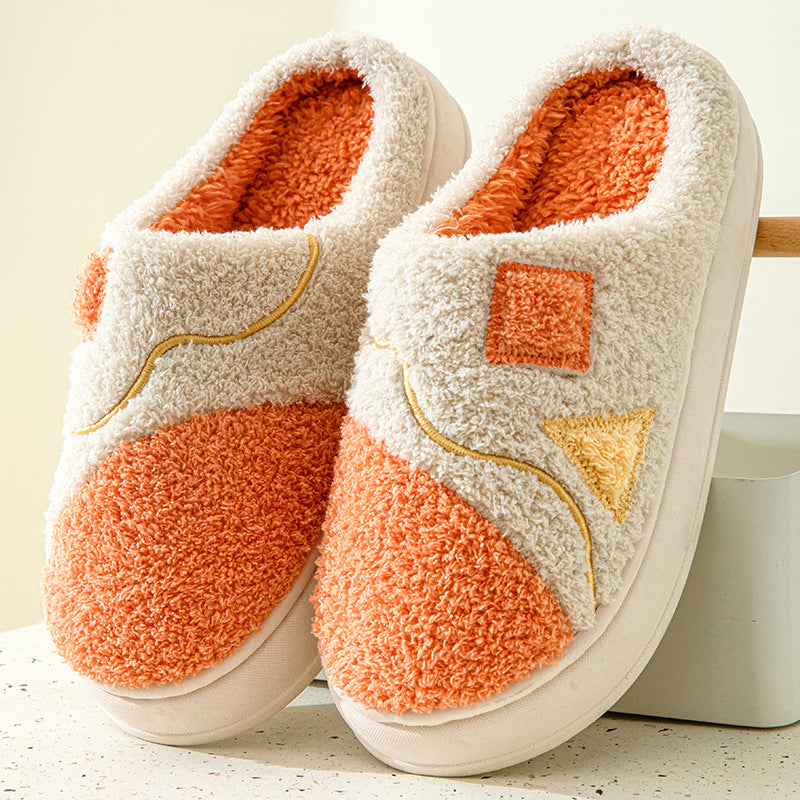 Autumn And Winter New Patchwork Cotton Slippers Female Home Non-slip Home Warm