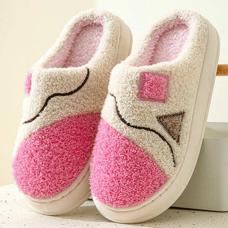 Autumn And Winter New Patchwork Cotton Slippers Female Home Non-slip Home Warm