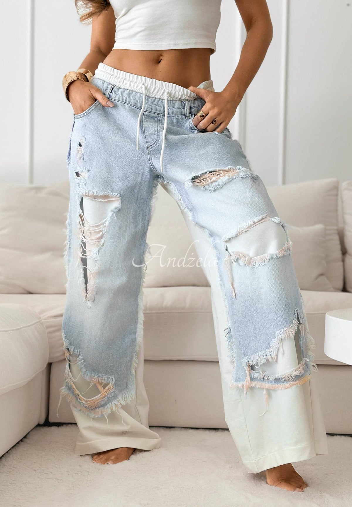 Maya Two-Tone Deconstructed Wide-Leg Jeans