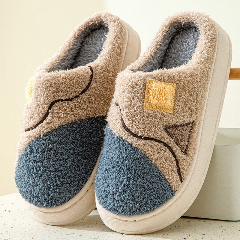 Autumn And Winter New Patchwork Cotton Slippers Female Home Non-slip Home Warm